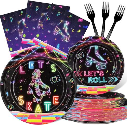 Roller Skating Party Decorations Set - Fun Roller Skating Party Plates, Napkins, and Forks for an Exciting Celebration - Disposable Roller Skate Party Supplies for Birthdays and Events in Kuwait