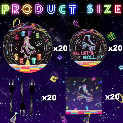 Roller Skating Party Decorations Set - Fun Roller Skating Party Plates, Napkins, and Forks for an Exciting Celebration - Disposable Roller Skate Party Supplies for Birthdays and Events in Kuwait
