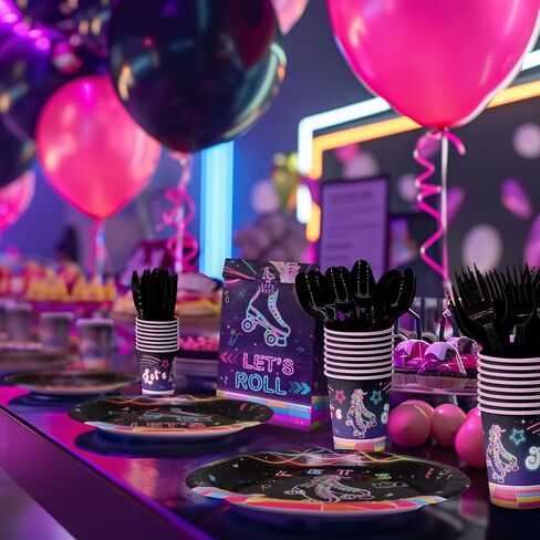 Roller Skating Party Decorations Set - Fun Roller Skating Party Plates, Napkins, and Forks for an Exciting Celebration - Disposable Roller Skate Party Supplies for Birthdays and Events in Kuwait