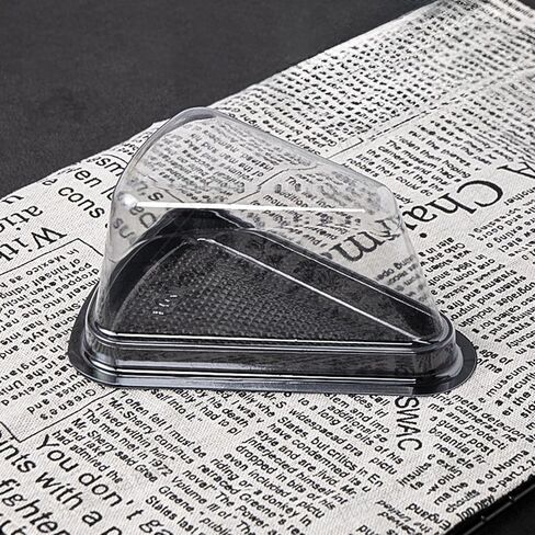 ZILAMGOO 100 Pack Cake Slicing Box with 100Pcs Sticker, Disposable Clear Plastic Cake Box with Lid Individual Cheesecake Container for Cake, Tiramisu, Mousse (Black) in Kuwait