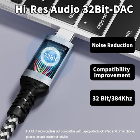 كابل صوت GOSYSONG USB C إلى 1/4 بوصة بطول 10 أقدام، كابل صوت من النوع C إلى 1/4، Realtek ALC5686 32 بت 384 كيلو هرتز DAC، كابل صوت ستيريو USB C إلى 1/4 للهواتف الذكية والكمبيوتر اللوحي والكمبيوتر المحمول ومكبر الصوت ومكبر الصوت in Kuwait