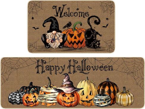 TREWAVE Halloween Kitchen Rug Set of 2 Happy Halloween Pumpkin Kitchen Mat Non-Slip Floor Rug for Home Kitchen Halloween Decorations - 17x29 and 17x47 Inch in Saudi Arabia