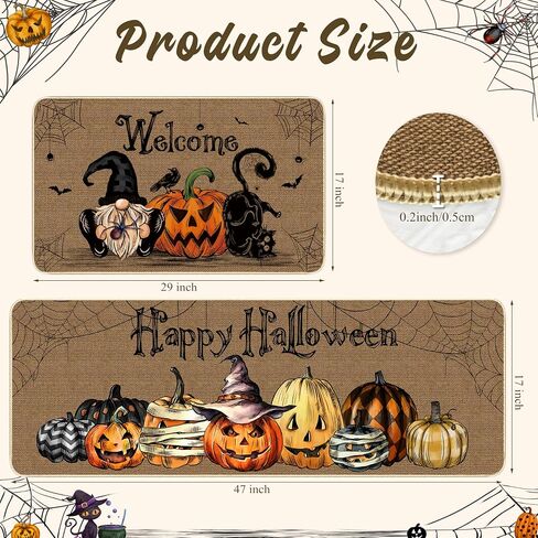 TREWAVE Halloween Kitchen Rug Set of 2 Happy Halloween Pumpkin Kitchen Mat Non-Slip Floor Rug for Home Kitchen Halloween Decorations - 17x29 and 17x47 Inch in Saudi Arabia