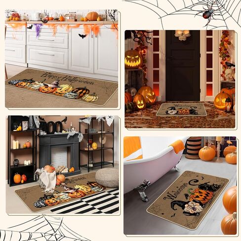 TREWAVE Halloween Kitchen Rug Set of 2 Happy Halloween Pumpkin Kitchen Mat Non-Slip Floor Rug for Home Kitchen Halloween Decorations - 17x29 and 17x47 Inch in Saudi Arabia