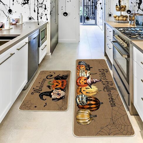 TREWAVE Halloween Kitchen Rug Set of 2 Happy Halloween Pumpkin Kitchen Mat Non-Slip Floor Rug for Home Kitchen Halloween Decorations - 17x29 and 17x47 Inch in Saudi Arabia