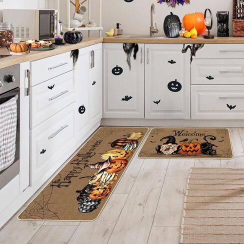 TREWAVE Halloween Kitchen Rug Set of 2 Happy Halloween Pumpkin Kitchen Mat Non-Slip Floor Rug for Home Kitchen Halloween Decorations - 17x29 and 17x47 Inch in Saudi Arabia
