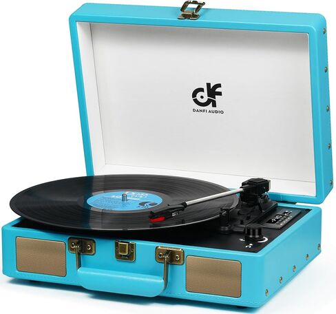 Vintage 3-Speed Bluetooth Portable Suitcase Record Player with Built-in Speakers, Vinyl Record Player Turntable with USB SD MP3 Recording, RCA/AUX/Headphone Jacks, Black in Kuwait