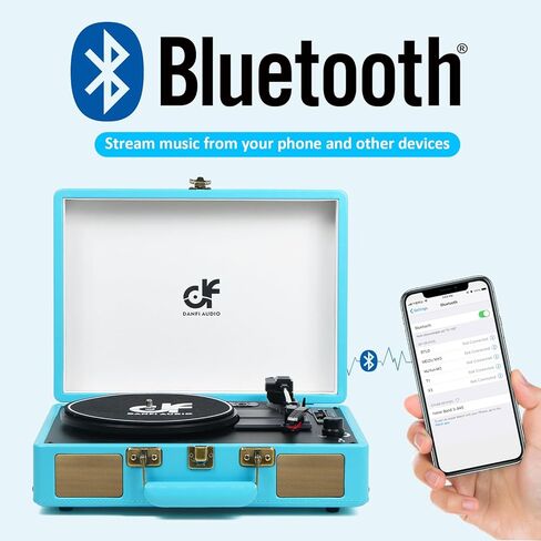 Vintage 3-Speed Bluetooth Portable Suitcase Record Player with Built-in Speakers, Vinyl Record Player Turntable with USB SD MP3 Recording, RCA/AUX/Headphone Jacks, Black in Kuwait