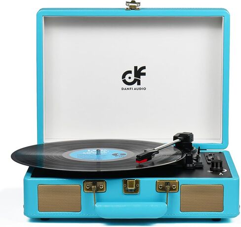 Vintage 3-Speed Bluetooth Portable Suitcase Record Player with Built-in Speakers, Vinyl Record Player Turntable with USB SD MP3 Recording, RCA/AUX/Headphone Jacks, Black in Kuwait