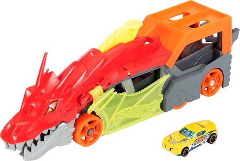 Hot Wheels Toy Car Shark Chomp Transporter & 1:64 Scale Car, Connects to Hot Wheels Track & Stores 5 Scale Vehicles in Saudi Arabia