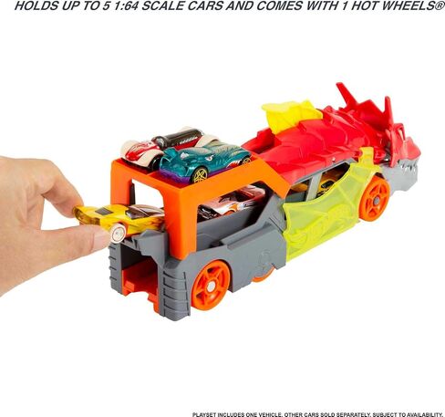 Hot Wheels Toy Car Shark Chomp Transporter & 1:64 Scale Car, Connects to Hot Wheels Track & Stores 5 Scale Vehicles in Saudi Arabia