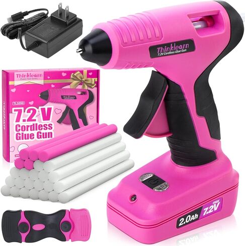 ThinkLearn Cordless Hot Glue Gun with Stand, 4V Mini Pink Glue Gun Set with 25Pcs Premium Glue Sticks, USB Rechargeable Wireless Battery Powerd Glue Gun Kit for DIY, Arts&Crafts, Gift for Women in Kuwait