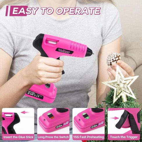 ThinkLearn Cordless Hot Glue Gun with Stand, 4V Mini Pink Glue Gun Set with 25Pcs Premium Glue Sticks, USB Rechargeable Wireless Battery Powerd Glue Gun Kit for DIY, Arts&Crafts, Gift for Women in Kuwait