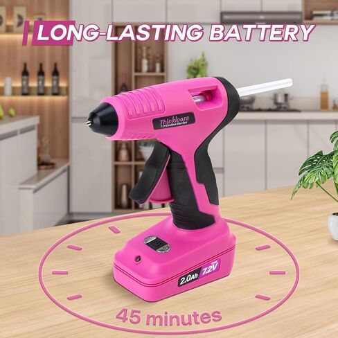 ThinkLearn Cordless Hot Glue Gun with Stand, 4V Mini Pink Glue Gun Set with 25Pcs Premium Glue Sticks, USB Rechargeable Wireless Battery Powerd Glue Gun Kit for DIY, Arts&Crafts, Gift for Women in Kuwait