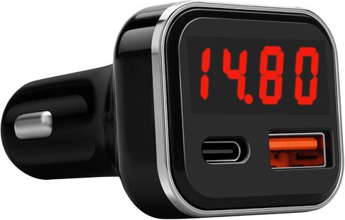 USB C Car Charger Adapter with Voltage Display, 30W Cigarette Lighter Type C Fast Charge Power Delivery & Quick Charge 3.0 (PD & QC), Volt Meter Battery Monitor, Compatible With iPhone 12 Galaxy Pixel in Saudi Arabia