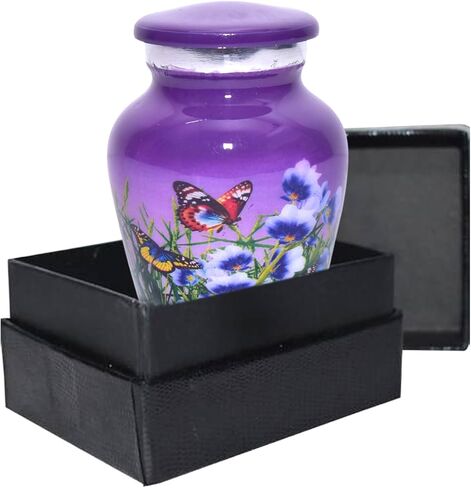 BOLD & DIVINE Beautiful Purple Butterfly Small Keepsake Urns for Human and Pet Ashes | with Velvet Bag & Funnel - 1 Quantity (Keepsake Urn, Purple) in Saudi Arabia