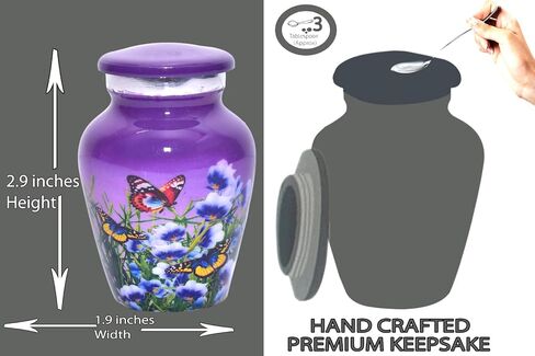 BOLD & DIVINE Beautiful Purple Butterfly Small Keepsake Urns for Human and Pet Ashes | with Velvet Bag & Funnel - 1 Quantity (Keepsake Urn, Purple) in Saudi Arabia