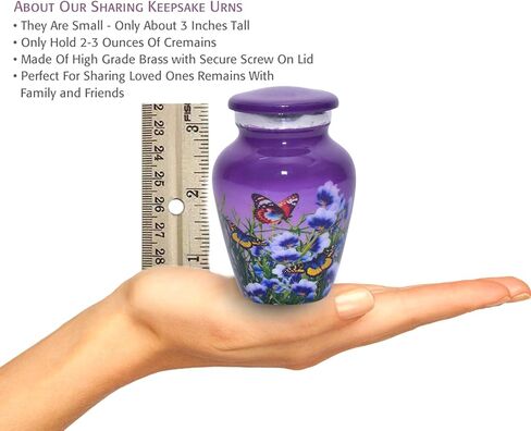 BOLD & DIVINE Beautiful Purple Butterfly Small Keepsake Urns for Human and Pet Ashes | with Velvet Bag & Funnel - 1 Quantity (Keepsake Urn, Purple) in Saudi Arabia