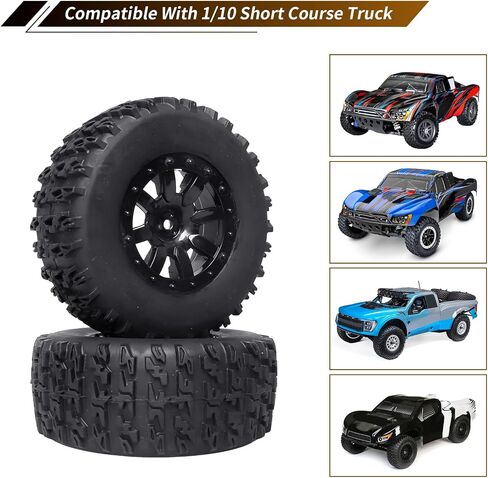 RC Short Course Truck Tires and Wheels Set with Foam Inserts 12mm Hex for Traxxas Slash 4x4 2WD VXL VKAR 10SC Losi SCT Redcat Blackout SC HPI, Pre-Glued (Type 1) in Saudi Arabia