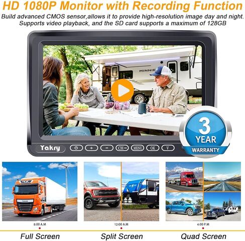 RV Backup Camera Wireless Recording 2 Cameras - Plug and Play Pre-Wired for Furrion System Night Vision 4 Channels HD 1080P 7'' Touch Key Monitor Rear View Camera for Trailer/Trucks/Camper Yakry Y28 in Saudi Arabia