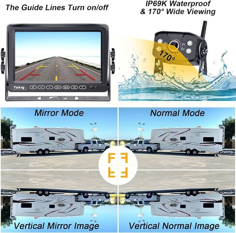 RV Backup Camera Wireless Recording 2 Cameras - Plug and Play Pre-Wired for Furrion System Night Vision 4 Channels HD 1080P 7'' Touch Key Monitor Rear View Camera for Trailer/Trucks/Camper Yakry Y28 in Saudi Arabia