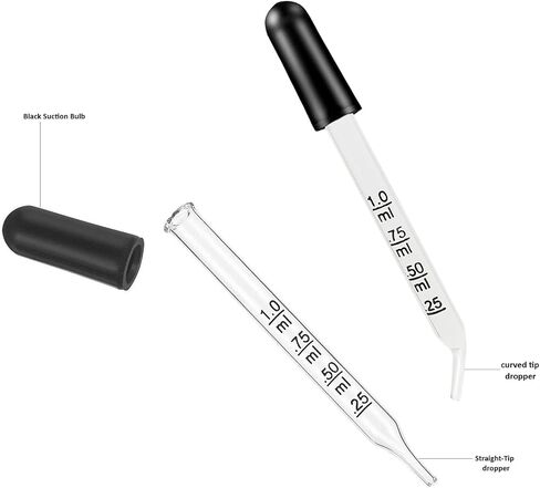 Comfort Axis Calibrated 1ml Glass Bent & Straight Tip Eye and Medicine Droppers, 12 Pack in Saudi Arabia