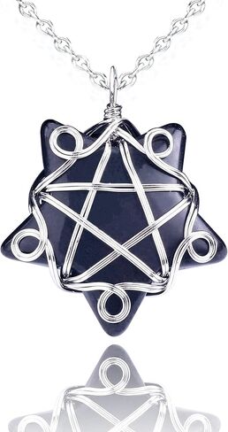 Natural Crystal Necklace & Healing Crystal Necklace Star Shaped Stones Quartz Gemstone Necklaces Jewelry Silver Wire Wrapped Pendant for Women Pentagram for Chakra Reiki Gifts(30MM) in Saudi Arabia