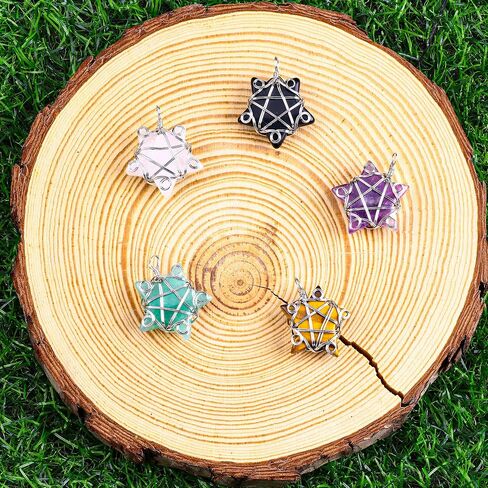 Natural Crystal Necklace & Healing Crystal Necklace Star Shaped Stones Quartz Gemstone Necklaces Jewelry Silver Wire Wrapped Pendant for Women Pentagram for Chakra Reiki Gifts(30MM) in Saudi Arabia