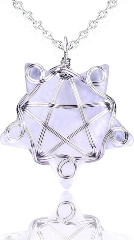 Natural Crystal Necklace & Healing Crystal Necklace Star Shaped Stones Quartz Gemstone Necklaces Jewelry Silver Wire Wrapped Pendant for Women Pentagram for Chakra Reiki Gifts(30MM) in Saudi Arabia