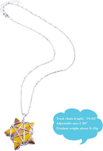 Natural Crystal Necklace & Healing Crystal Necklace Star Shaped Stones Quartz Gemstone Necklaces Jewelry Silver Wire Wrapped Pendant for Women Pentagram for Chakra Reiki Gifts(30MM) in Saudi Arabia