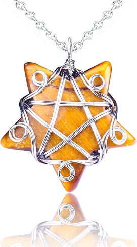 Natural Crystal Necklace & Healing Crystal Necklace Star Shaped Stones Quartz Gemstone Necklaces Jewelry Silver Wire Wrapped Pendant for Women Pentagram for Chakra Reiki Gifts(30MM) in Saudi Arabia