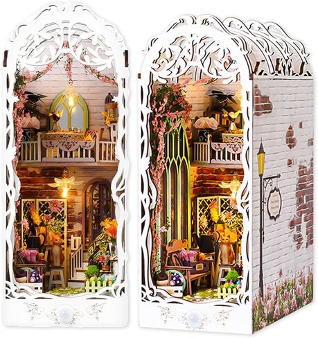 AO LI GEI DIY Book Nook Kit للبالغين، لغز خشبي ثلاثي الأبعاد مع ديكور غرفة بإضاءة LED للمراهقات والنساء والرجال عشاق الكتب هدايا عيد الميلاد (نمط خرطوم الحديقة) in Kuwait