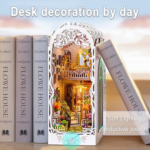 AO LI GEI DIY Book Nook Kit للبالغين، لغز خشبي ثلاثي الأبعاد مع ديكور غرفة بإضاءة LED للمراهقات والنساء والرجال عشاق الكتب هدايا عيد الميلاد (نمط خرطوم الحديقة) in Kuwait