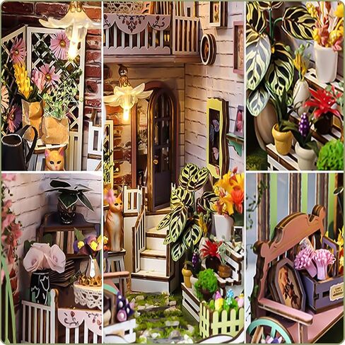 AO LI GEI DIY Book Nook Kit للبالغين، لغز خشبي ثلاثي الأبعاد مع ديكور غرفة بإضاءة LED للمراهقات والنساء والرجال عشاق الكتب هدايا عيد الميلاد (نمط خرطوم الحديقة) in Kuwait