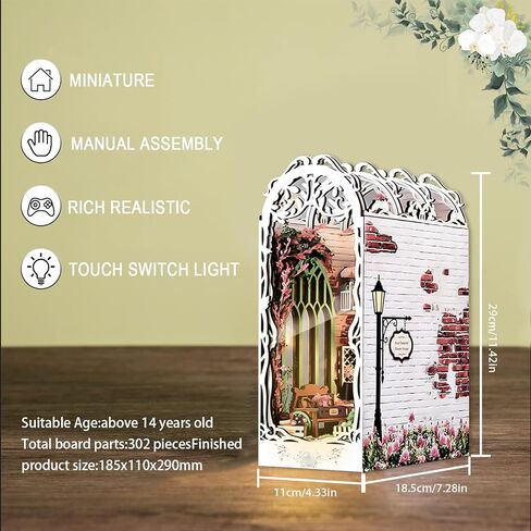 AO LI GEI DIY Book Nook Kit للبالغين، لغز خشبي ثلاثي الأبعاد مع ديكور غرفة بإضاءة LED للمراهقات والنساء والرجال عشاق الكتب هدايا عيد الميلاد (نمط خرطوم الحديقة) in Kuwait