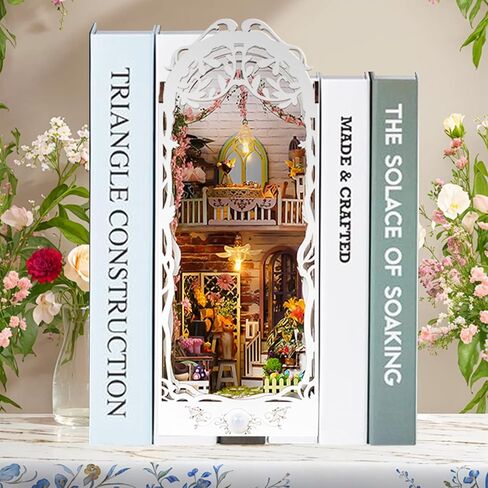 AO LI GEI DIY Book Nook Kit للبالغين، لغز خشبي ثلاثي الأبعاد مع ديكور غرفة بإضاءة LED للمراهقات والنساء والرجال عشاق الكتب هدايا عيد الميلاد (نمط خرطوم الحديقة) in Kuwait