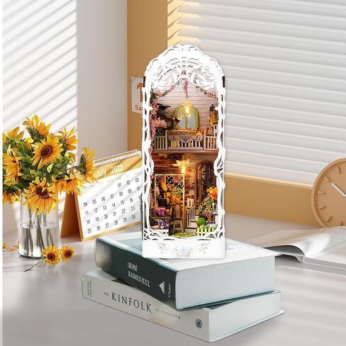 AO LI GEI DIY Book Nook Kit للبالغين، لغز خشبي ثلاثي الأبعاد مع ديكور غرفة بإضاءة LED للمراهقات والنساء والرجال عشاق الكتب هدايا عيد الميلاد (نمط خرطوم الحديقة) in Kuwait