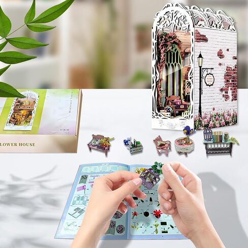 AO LI GEI DIY Book Nook Kit للبالغين، لغز خشبي ثلاثي الأبعاد مع ديكور غرفة بإضاءة LED للمراهقات والنساء والرجال عشاق الكتب هدايا عيد الميلاد (نمط خرطوم الحديقة) in Kuwait