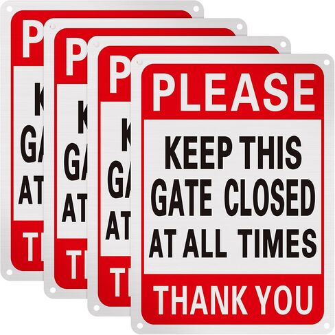 Blulu 4 Pcs Please Keep This Gate Closed Sign Metal 10" x 7" Door Closed Signs Reflective Sturdy Rust Aluminum Weatherproof for Indoor Outdoor Use, Easy to Install and Read (Red White Black) in Saudi Arabia