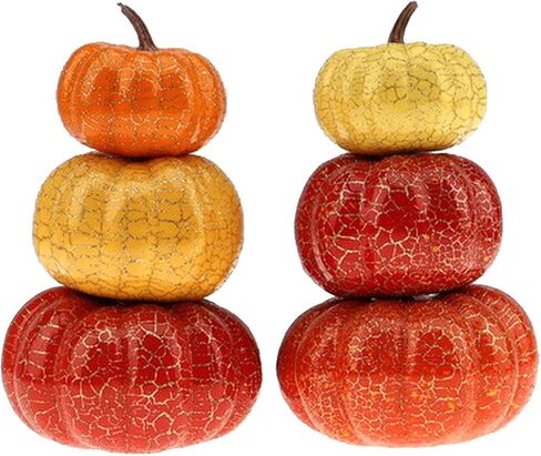 قطعتان من زينة برج اليقطين الاصطناعي الخاص من الفوم المزيف لموسم الخريف وحصاد الخضار الصناعي الكراك النابض بالحياة مكدسة 3 طبقات تصميم عيد الشكر والتزيين والعرض in Kuwait