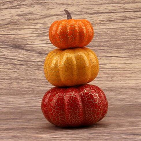 قطعتان من زينة برج اليقطين الاصطناعي الخاص من الفوم المزيف لموسم الخريف وحصاد الخضار الصناعي الكراك النابض بالحياة مكدسة 3 طبقات تصميم عيد الشكر والتزيين والعرض in Kuwait