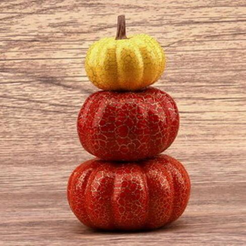 قطعتان من زينة برج اليقطين الاصطناعي الخاص من الفوم المزيف لموسم الخريف وحصاد الخضار الصناعي الكراك النابض بالحياة مكدسة 3 طبقات تصميم عيد الشكر والتزيين والعرض in Kuwait