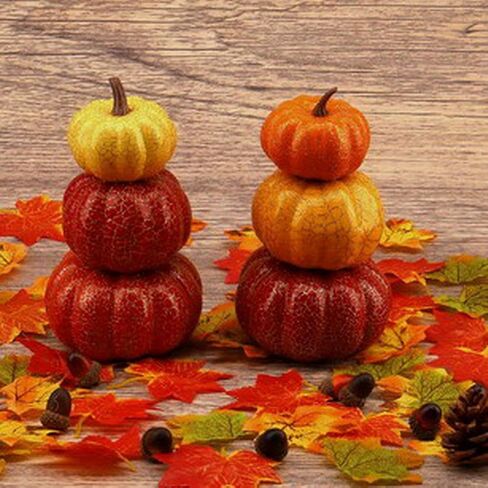قطعتان من زينة برج اليقطين الاصطناعي الخاص من الفوم المزيف لموسم الخريف وحصاد الخضار الصناعي الكراك النابض بالحياة مكدسة 3 طبقات تصميم عيد الشكر والتزيين والعرض in Kuwait