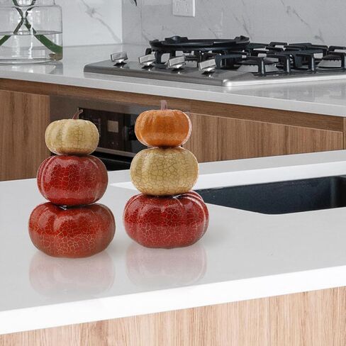 قطعتان من زينة برج اليقطين الاصطناعي الخاص من الفوم المزيف لموسم الخريف وحصاد الخضار الصناعي الكراك النابض بالحياة مكدسة 3 طبقات تصميم عيد الشكر والتزيين والعرض in Kuwait