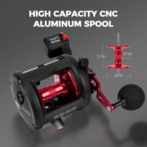 KastKing ReKon Round Baitcasting Fishing Reel, Conventional Baitcasting Reel, Line Counter/Level Wind Trolling Reel, Powerful Carbon Disc Drag, Durable Stainless Steel, Large Line Capacity in Kuwait