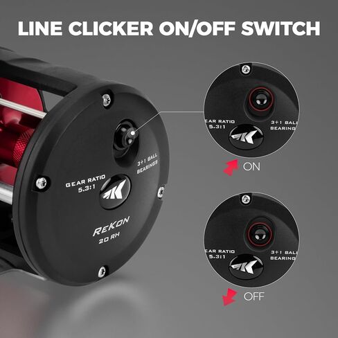 KastKing ReKon Round Baitcasting Fishing Reel, Conventional Baitcasting Reel, Line Counter/Level Wind Trolling Reel, Powerful Carbon Disc Drag, Durable Stainless Steel, Large Line Capacity in Kuwait