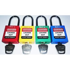 BnC Lockout Tagout Padlock Multicolor 1 1/2" Shackle Keyed Different 4 Pack Multi-Color School