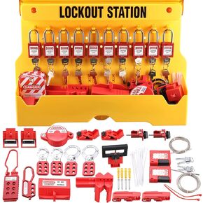 Lockout Tagout Station with Loto Devices - 10 Pack Safety Padlocks, 6 Hasps, 2 Integrated Cable Locks, 4 Circuit Breaker Lockout, 40 Loto Tags, Lock Out Tag Out Kit Board