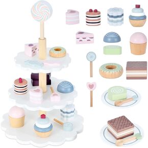 Wooden Tea Party Set, Tea Set for Little Girls 1-3 Toddler Tea Sets for Girls 2-4 with Wooden Toys Food Pretend Play Tea Party Wooden Kitchen Toys Playset Christmas Birthday Gift in Kuwait