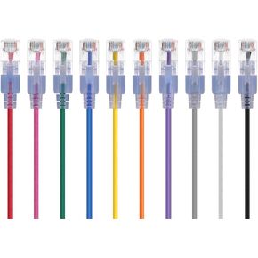 Monoprice Cat6A Ethernet Patch Cable - Snagless RJ45, 550Mhz, 10G, UTP, Pure Bare Copper Wire, 30AWG, 10-Pack, 14 Feet, 10-Color - SlimRun Series